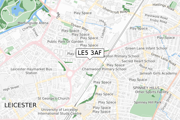 LE5 3AF map - small scale - OS Open Zoomstack (Ordnance Survey)