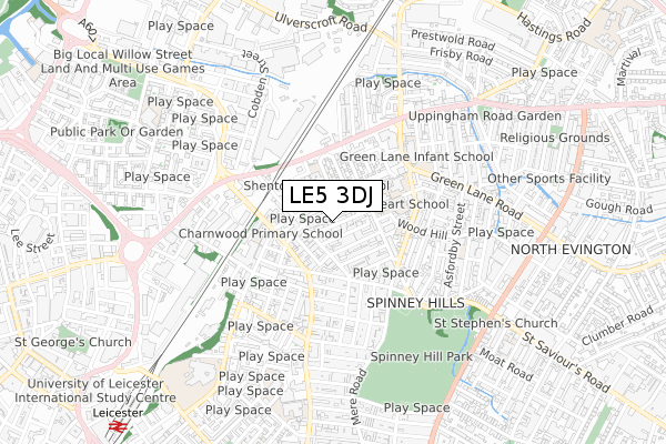 LE5 3DJ map - small scale - OS Open Zoomstack (Ordnance Survey)