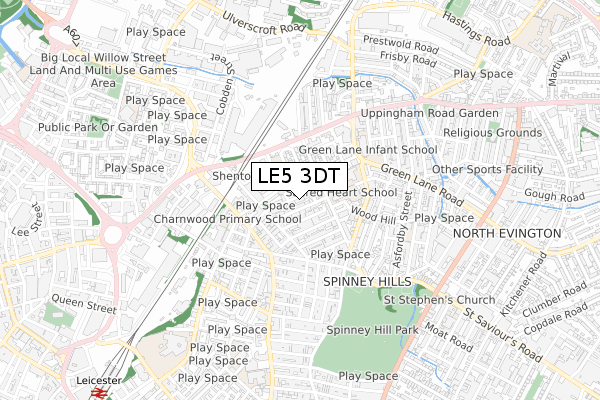 LE5 3DT map - small scale - OS Open Zoomstack (Ordnance Survey)