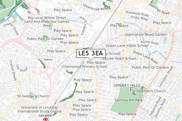 LE5 3EA map - small scale - OS Open Zoomstack (Ordnance Survey)