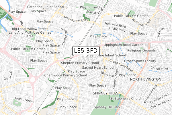 LE5 3FD map - small scale - OS Open Zoomstack (Ordnance Survey)