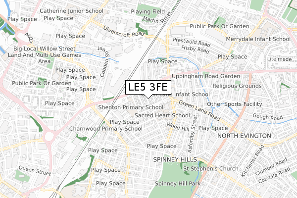 LE5 3FE map - small scale - OS Open Zoomstack (Ordnance Survey)