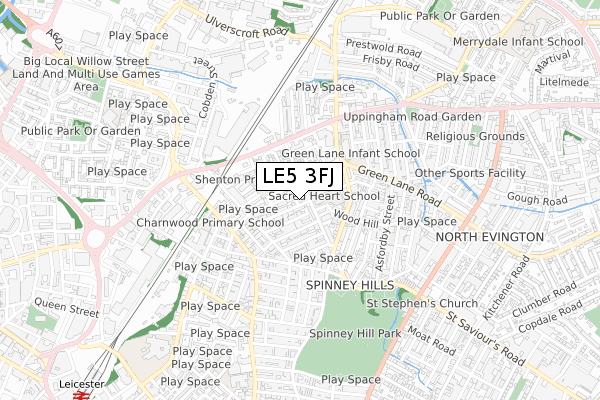 LE5 3FJ map - small scale - OS Open Zoomstack (Ordnance Survey)