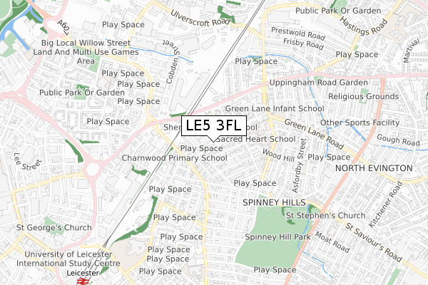 LE5 3FL map - small scale - OS Open Zoomstack (Ordnance Survey)