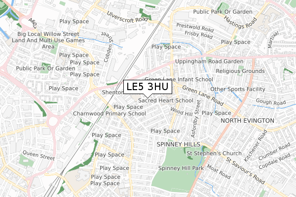 LE5 3HU map - small scale - OS Open Zoomstack (Ordnance Survey)