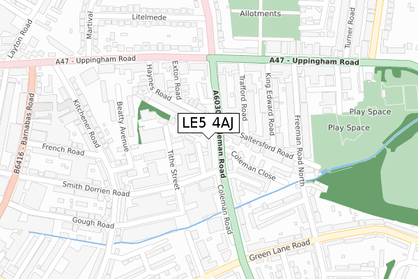 LE5 4AJ map - large scale - OS Open Zoomstack (Ordnance Survey)