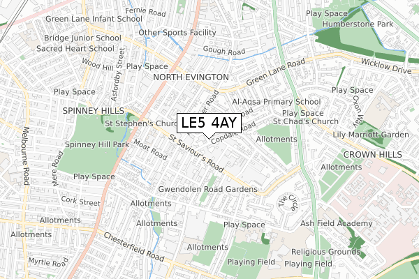 LE5 4AY map - small scale - OS Open Zoomstack (Ordnance Survey)