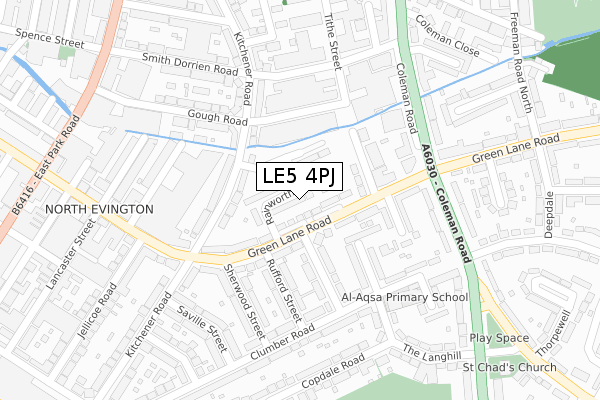 LE5 4PJ map - large scale - OS Open Zoomstack (Ordnance Survey)