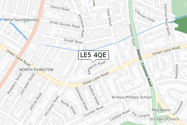 LE5 4QE map - large scale - OS Open Zoomstack (Ordnance Survey)