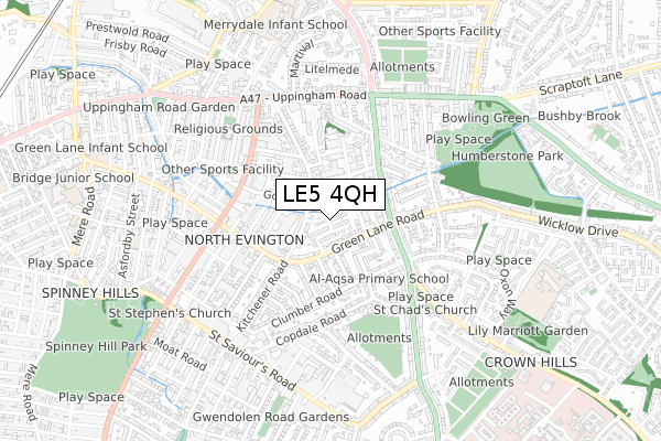 LE5 4QH map - small scale - OS Open Zoomstack (Ordnance Survey)