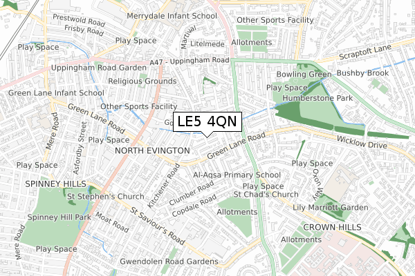 LE5 4QN map - small scale - OS Open Zoomstack (Ordnance Survey)