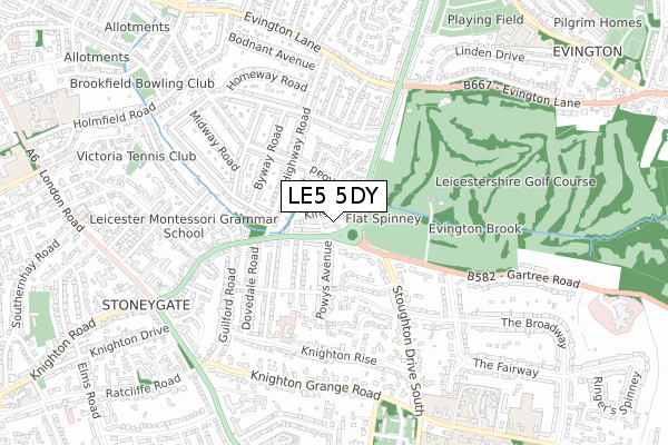 LE5 5DY map - small scale - OS Open Zoomstack (Ordnance Survey)