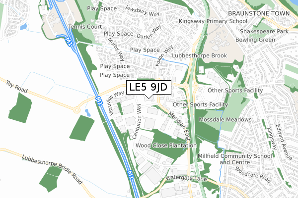 LE5 9JD map - small scale - OS Open Zoomstack (Ordnance Survey)