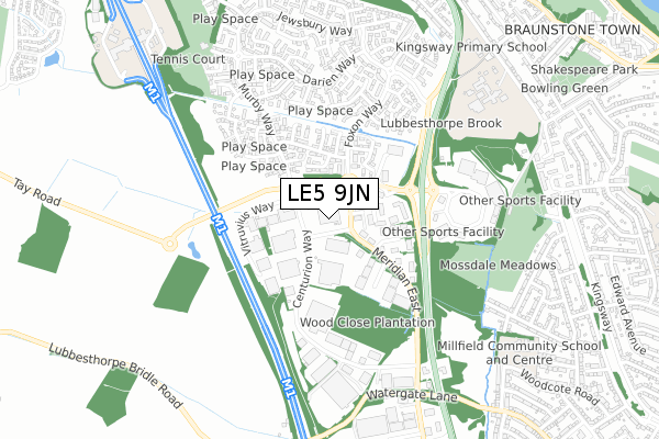 LE5 9JN map - small scale - OS Open Zoomstack (Ordnance Survey)