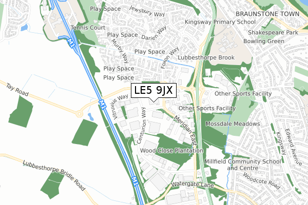 LE5 9JX map - small scale - OS Open Zoomstack (Ordnance Survey)