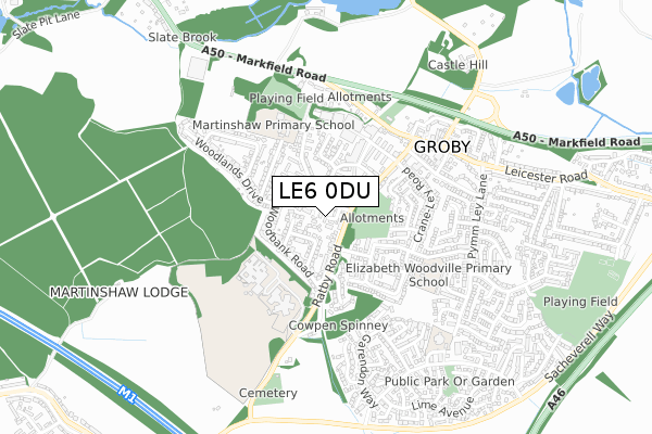 LE6 0DU map - small scale - OS Open Zoomstack (Ordnance Survey)