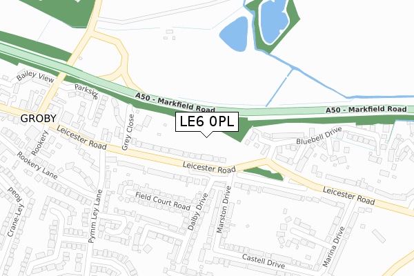 LE6 0PL map - large scale - OS Open Zoomstack (Ordnance Survey)