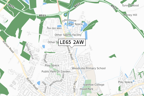 LE65 2AW map - small scale - OS Open Zoomstack (Ordnance Survey)