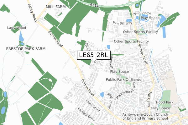 LE65 2RL map - small scale - OS Open Zoomstack (Ordnance Survey)