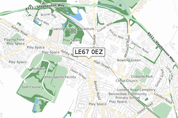 LE67 0EZ map - small scale - OS Open Zoomstack (Ordnance Survey)