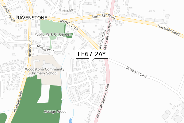 LE67 2AY map - large scale - OS Open Zoomstack (Ordnance Survey)