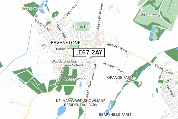 LE67 2AY map - small scale - OS Open Zoomstack (Ordnance Survey)