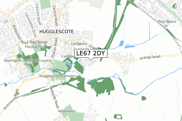 LE67 2DY map - small scale - OS Open Zoomstack (Ordnance Survey)