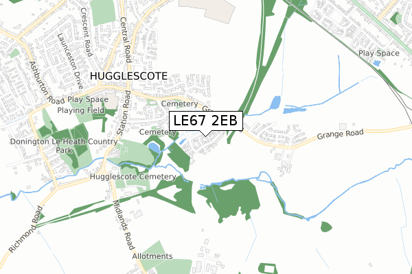 LE67 2EB map - small scale - OS Open Zoomstack (Ordnance Survey)