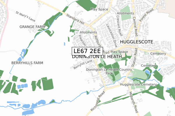 LE67 2EE map - small scale - OS Open Zoomstack (Ordnance Survey)