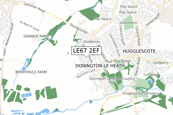 LE67 2EF map - small scale - OS Open Zoomstack (Ordnance Survey)