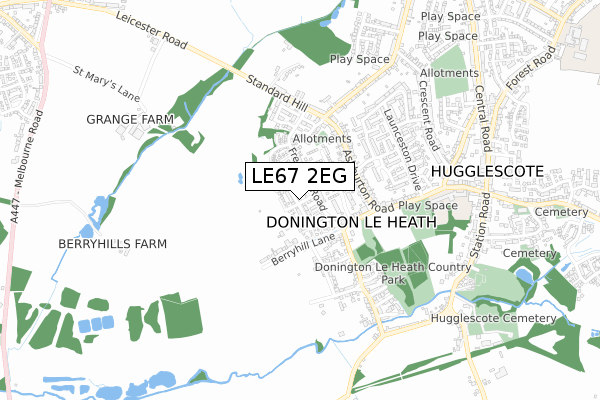 LE67 2EG map - small scale - OS Open Zoomstack (Ordnance Survey)