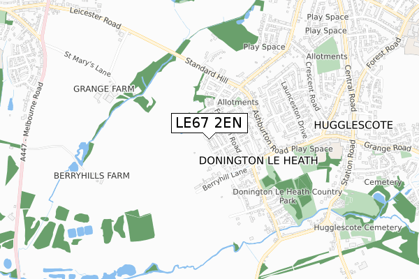 LE67 2EN map - small scale - OS Open Zoomstack (Ordnance Survey)