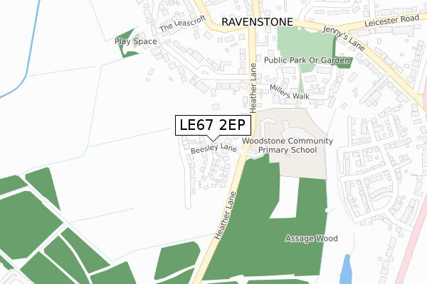 LE67 2EP map - large scale - OS Open Zoomstack (Ordnance Survey)