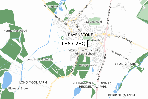 LE67 2EQ map - small scale - OS Open Zoomstack (Ordnance Survey)