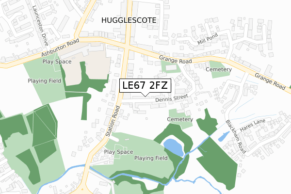 LE67 2FZ map - large scale - OS Open Zoomstack (Ordnance Survey)