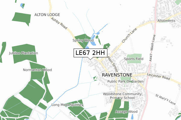 LE67 2HH map - small scale - OS Open Zoomstack (Ordnance Survey)