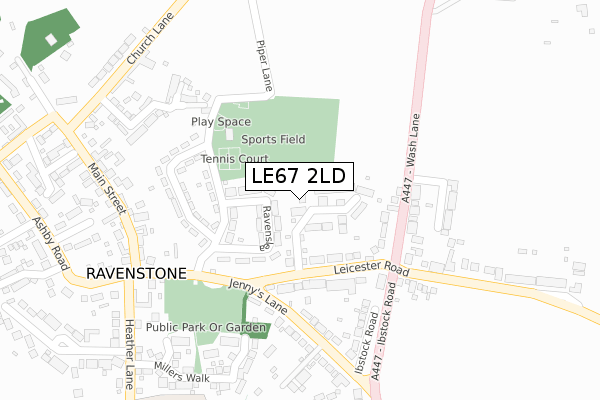 LE67 2LD map - large scale - OS Open Zoomstack (Ordnance Survey)