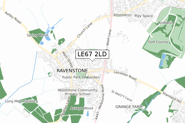 LE67 2LD map - small scale - OS Open Zoomstack (Ordnance Survey)