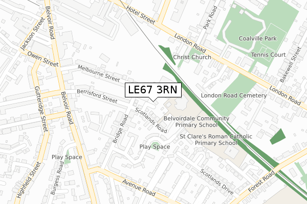 LE67 3RN map - large scale - OS Open Zoomstack (Ordnance Survey)