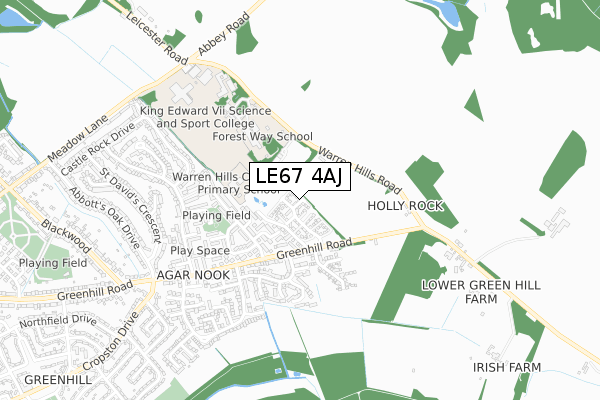 LE67 4AJ map - small scale - OS Open Zoomstack (Ordnance Survey)