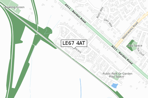 LE67 4AT map - large scale - OS Open Zoomstack (Ordnance Survey)