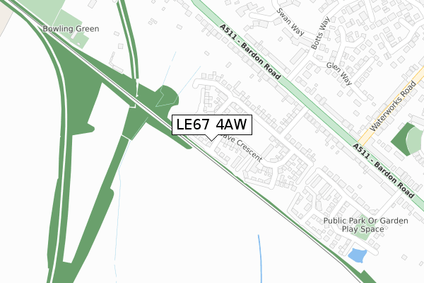 LE67 4AW map - large scale - OS Open Zoomstack (Ordnance Survey)