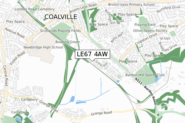 LE67 4AW map - small scale - OS Open Zoomstack (Ordnance Survey)