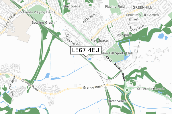 LE67 4EU map - small scale - OS Open Zoomstack (Ordnance Survey)