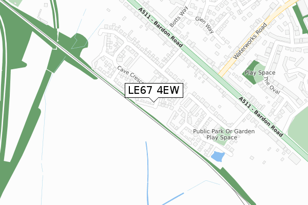 LE67 4EW map - large scale - OS Open Zoomstack (Ordnance Survey)