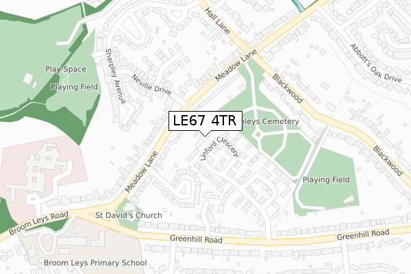 LE67 4TR map - large scale - OS Open Zoomstack (Ordnance Survey)