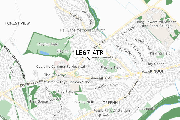 LE67 4TR map - small scale - OS Open Zoomstack (Ordnance Survey)