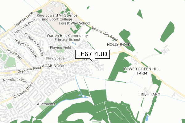 LE67 4UD map - small scale - OS Open Zoomstack (Ordnance Survey)