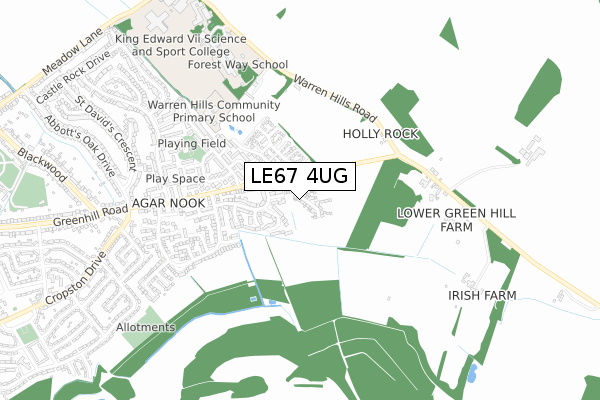 LE67 4UG map - small scale - OS Open Zoomstack (Ordnance Survey)