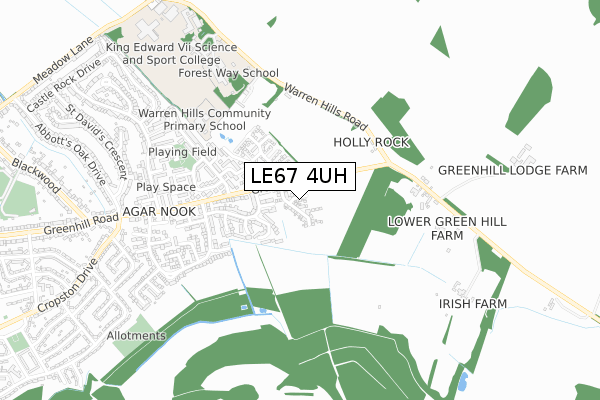 LE67 4UH map - small scale - OS Open Zoomstack (Ordnance Survey)